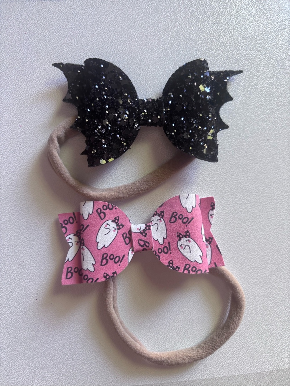 Kids Glitter Bat Bow & Ghost Print Orange Bow Headbands